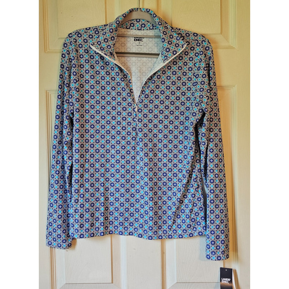 NWT Lands’ End Women’s Rash Guard Swim Shirt Long Sleeve XS 2-4 Blue Geometric - Picture 1 of 12